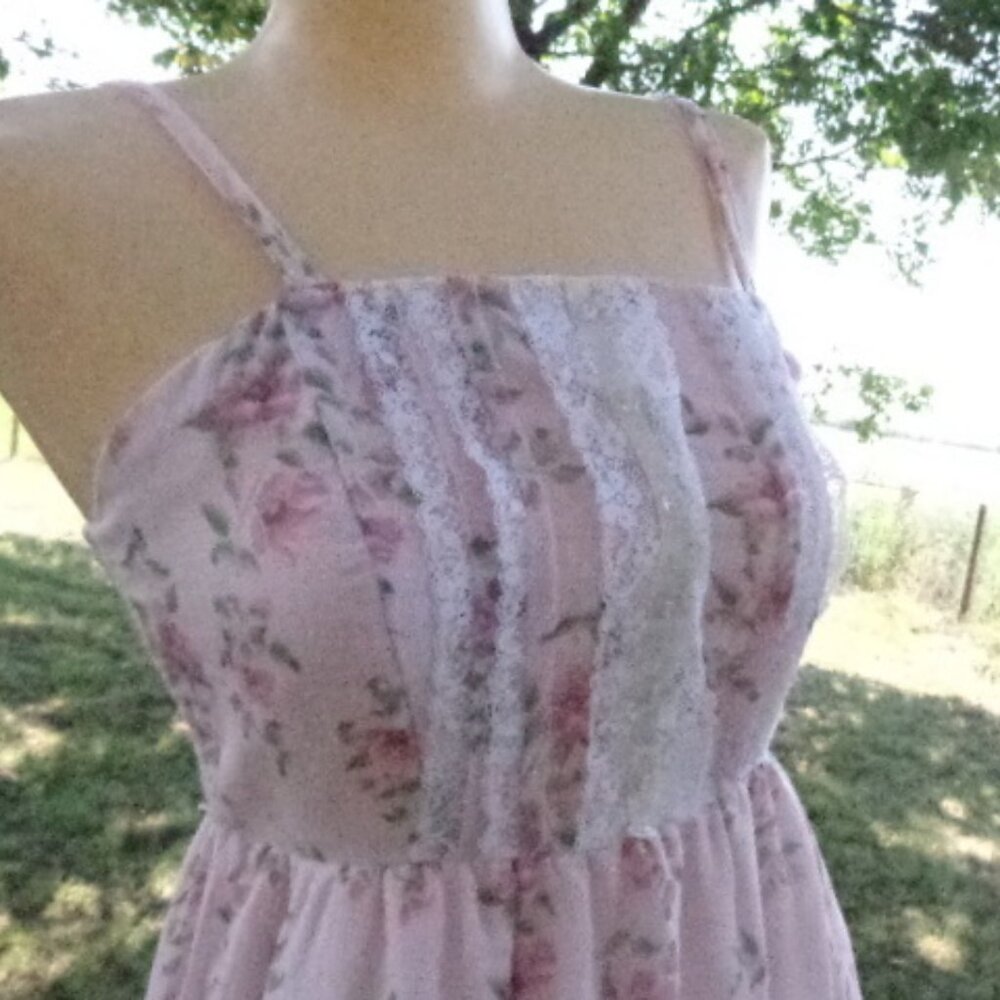 NOS Vintage sz 9 Vicky Vaugh Pink Floral LONG Maxi Dress Union Tag Oldstock